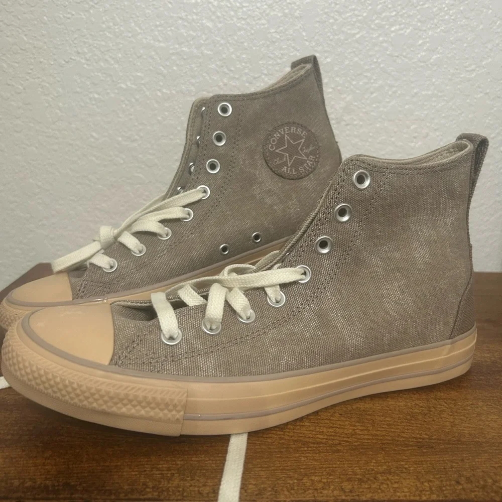 Converse High-Top Sneakers in Tan and Cream - Picture 2 of 3